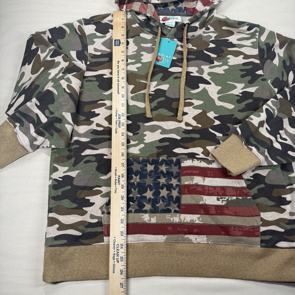 Ariat Rodeo Quincy Hoodie Women’s XL Wild West USA Camo Flag Pullover NWT - Picture 4 of 8